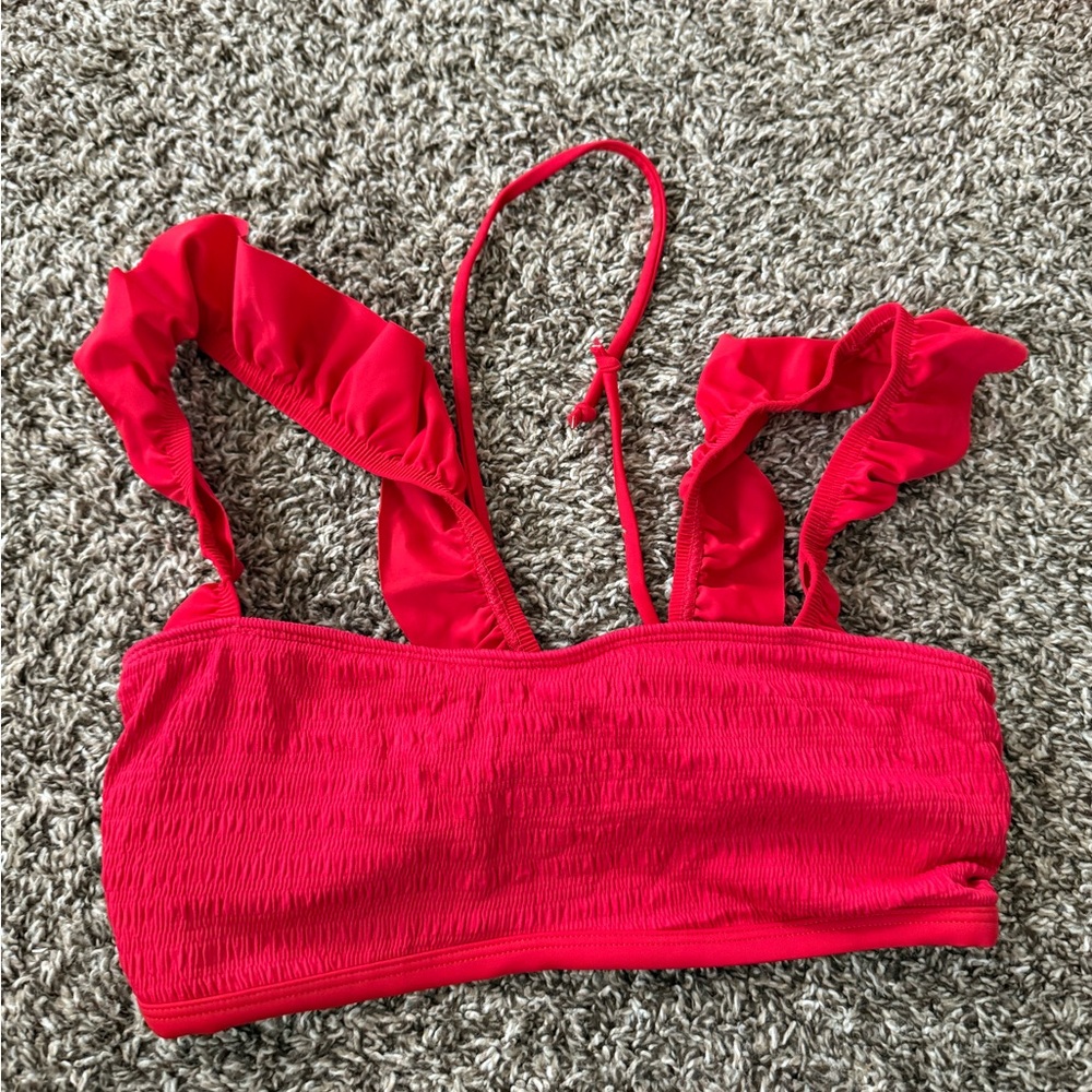Red Ruffled Bikini Top